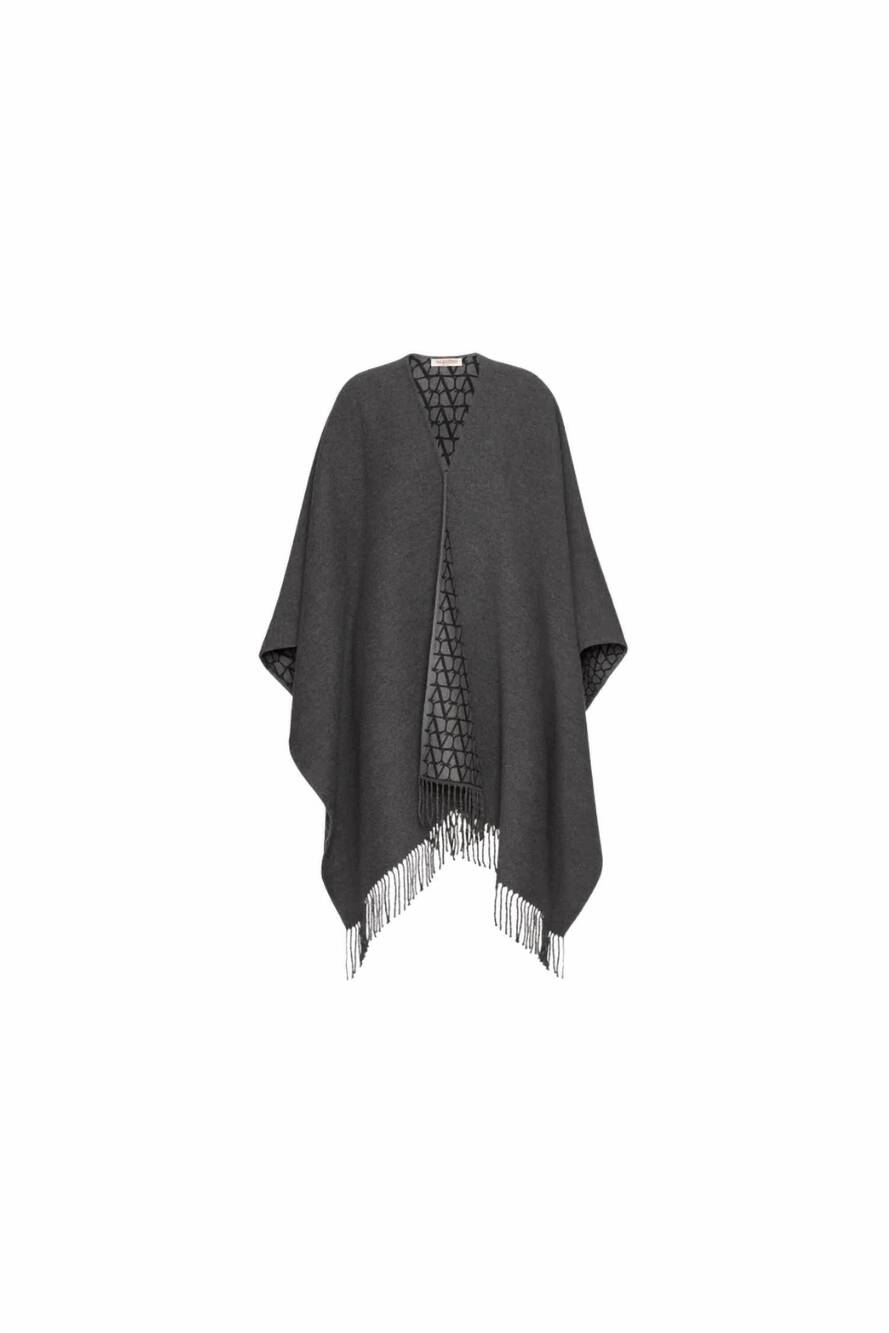 NEW VALENTINO GARAVANI women's asymmetrical wool poncho in grigio/grigio-antraci
